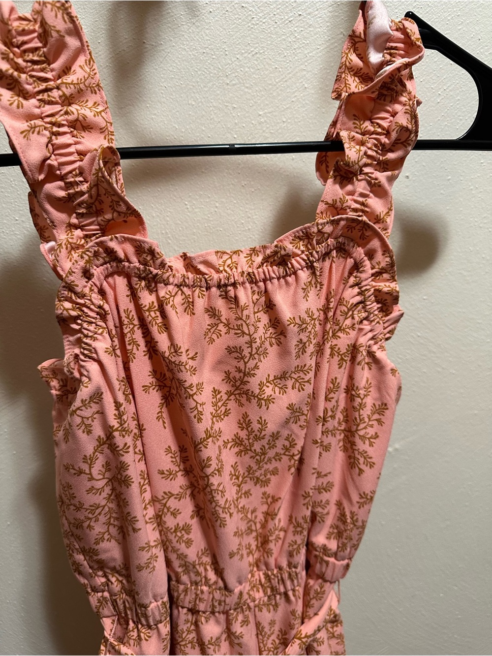 LOFT Petite Peach Pink Floral Ruffled Strap Dress